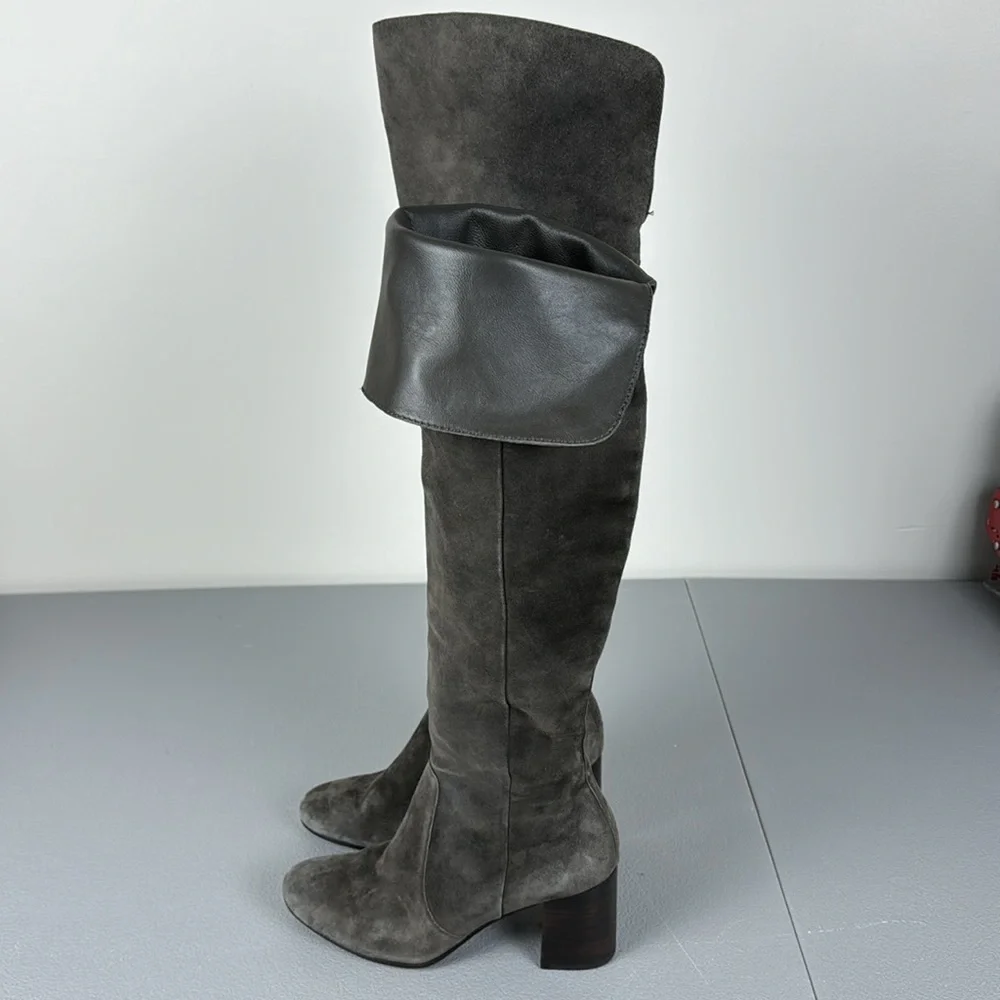 Frye Claude Over The Knee Boot in Smoke. Suede Finish. Size 7.